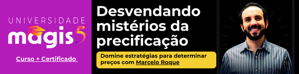 Banner do curso da Universidade Magis5 para desvendar mistérios da precificação com estratégias para determinar preços com Marcelo Roque.