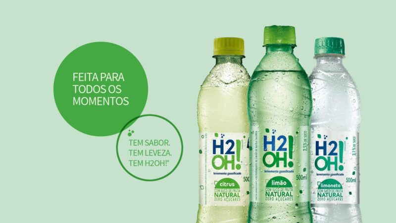 Imagem de exemplo do posicionamento da marca H2Oh!  que fala sobre a bebida ter sabor e leveza.