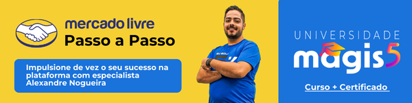 Banner do curso da Universidade Magis5 de Mercado Livre passo a passo, com auxílio do especialista Alexandre Nogueira.